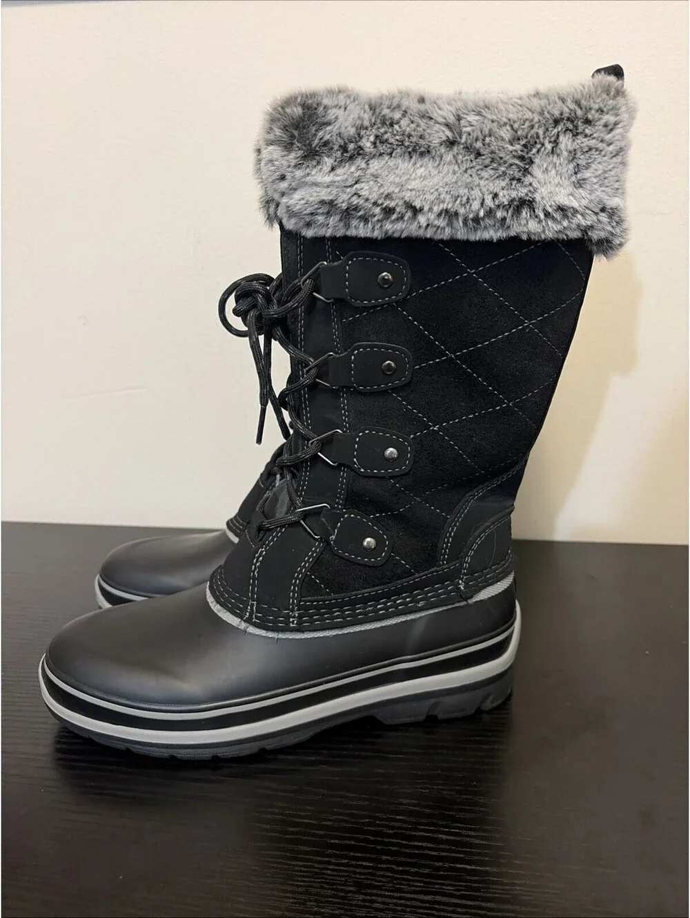 Khombu Ellie Women's Size 7 Winter Tall Boots Black Suede Faux Fur